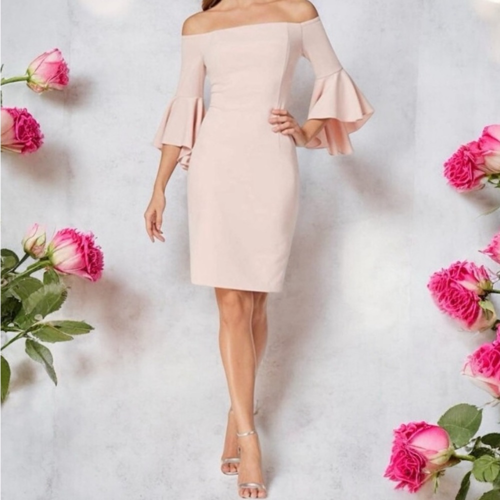 Calvin Klein Red Off-Shoulder Bell Sleeve Dress